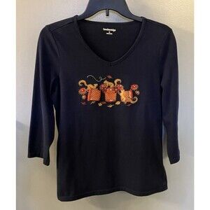 Breckenridge Embroidered Fall Theme Top Dark Blue Size M
